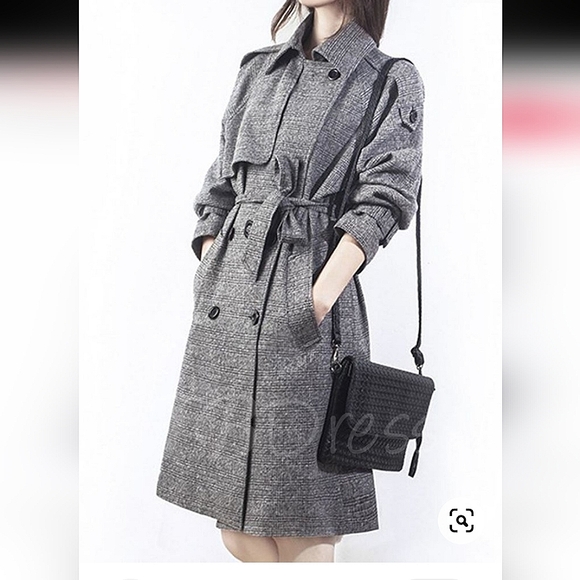 Trench Coat Double Breasted Winter Coat Lapel Collar over knee - Picture 12 of 12